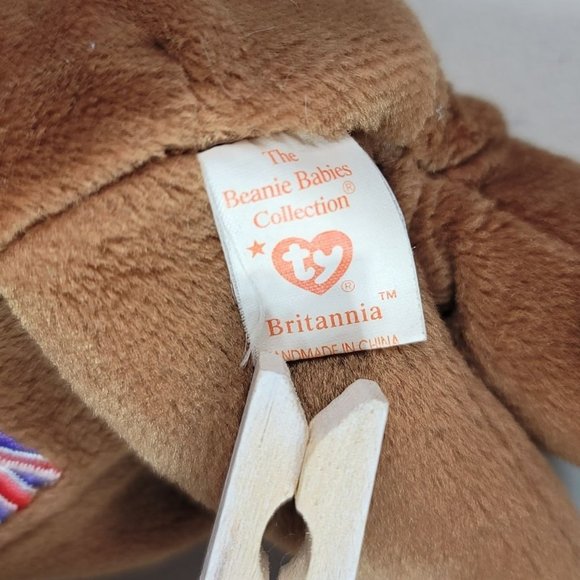 2/$15 VTG Ty Beanie Babies Britannia Bear Brown 9" Embroidered Flag Plush 1997 - Picture 8 of 10